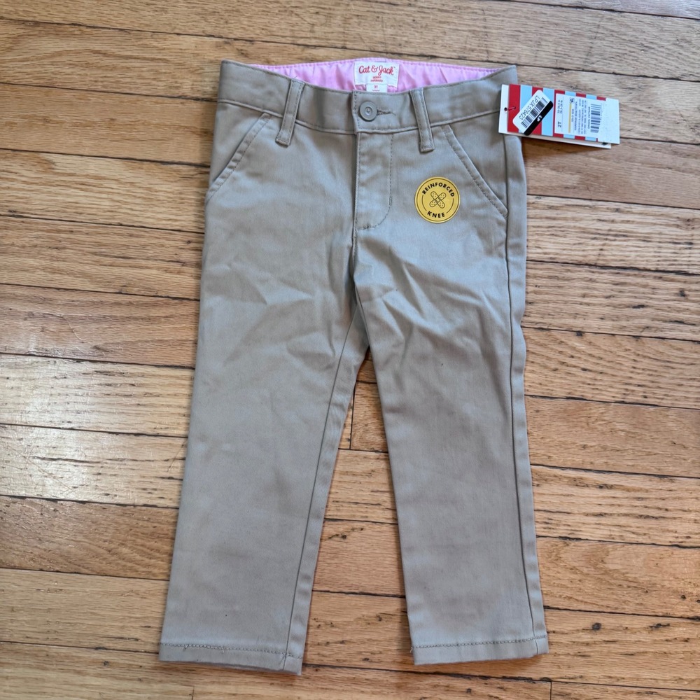 Cat & Jack Kids Khaki Skinny School Uniform Pants Reinforced Knee Tan 2T NWT